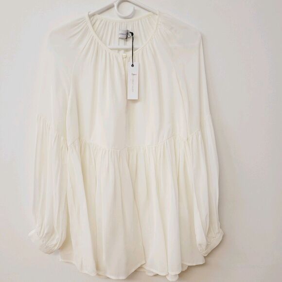NWT Sincerely Jules Cameron Chiffon Ivory Size XS Flowy Women Blouse - Picture 12 of 13